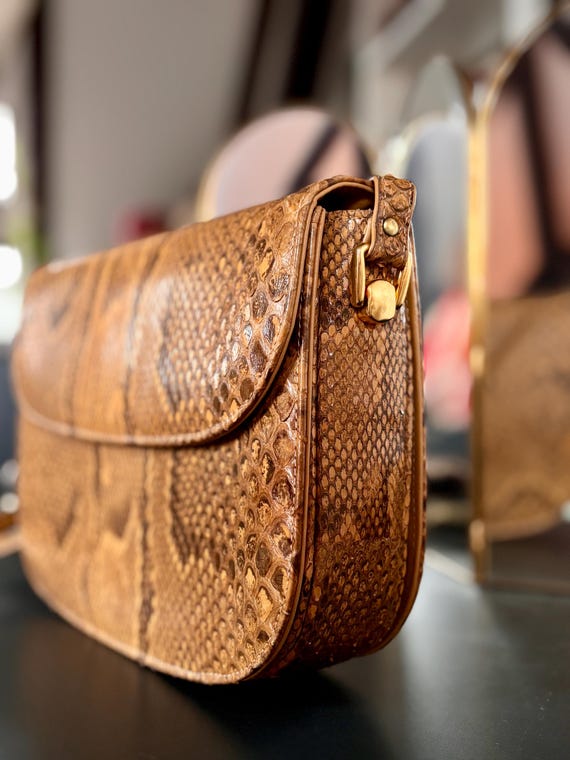Vintage Genuine Python Leather Crossbody – Carame… - image 3