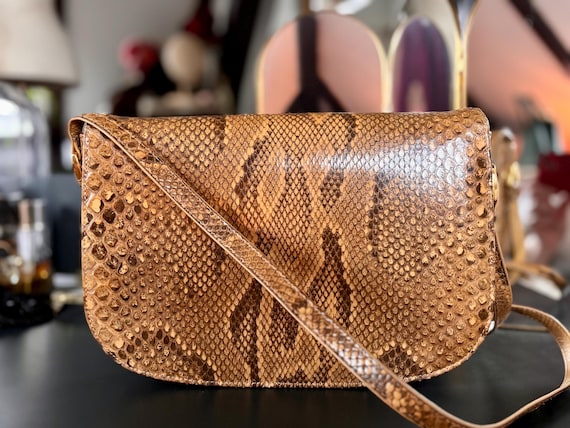 Vintage Genuine Python Leather Crossbody – Carame… - image 4