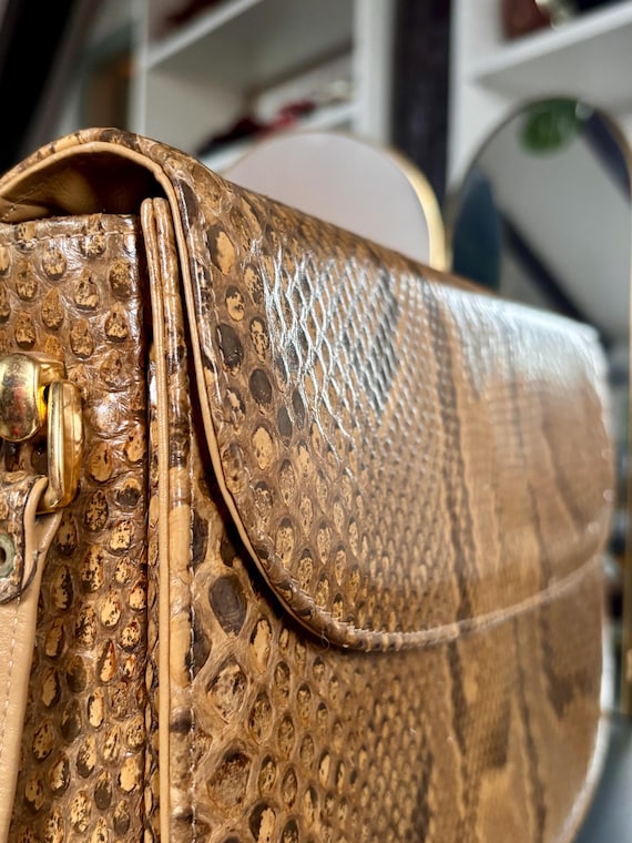 Vintage Genuine Python Leather Crossbody – Carame… - image 6
