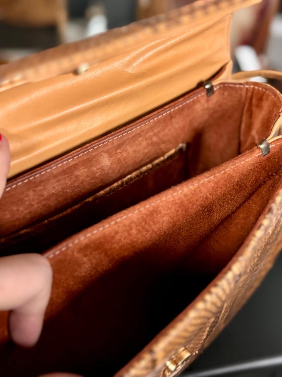 Vintage Genuine Python Leather Crossbody – Carame… - image 10