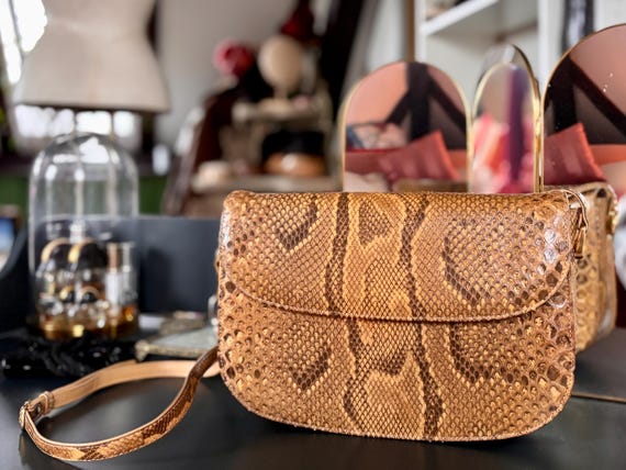 Vintage Genuine Python Leather Crossbody – Carame… - image 1