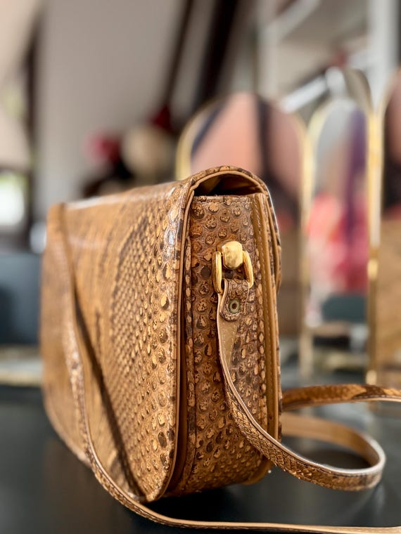 Vintage Genuine Python Leather Crossbody – Carame… - image 5