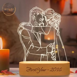 Personalized Wooden Base Photo Night Light, Custom Photo LED Lamp, Custom Photo Lamp, Anniversary Gift, Birthday Gift for Friends Couple