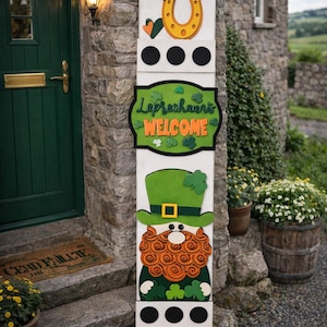 St Patrick Interchangeable Porch Leaner – Custom Wooden Front Porch Sign with Swappable Holiday & Everyday Designs