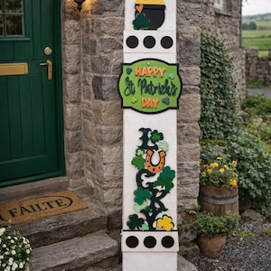 St Patrick's Day Interchangeable Porch Leaner – Custom Wooden Front Porch Sign with Swappable Holiday & Everyday Designs