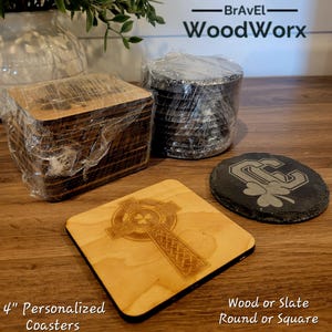 Personalized Engraved Coasters: Birch Wood or Slate - Man Cave Gift
