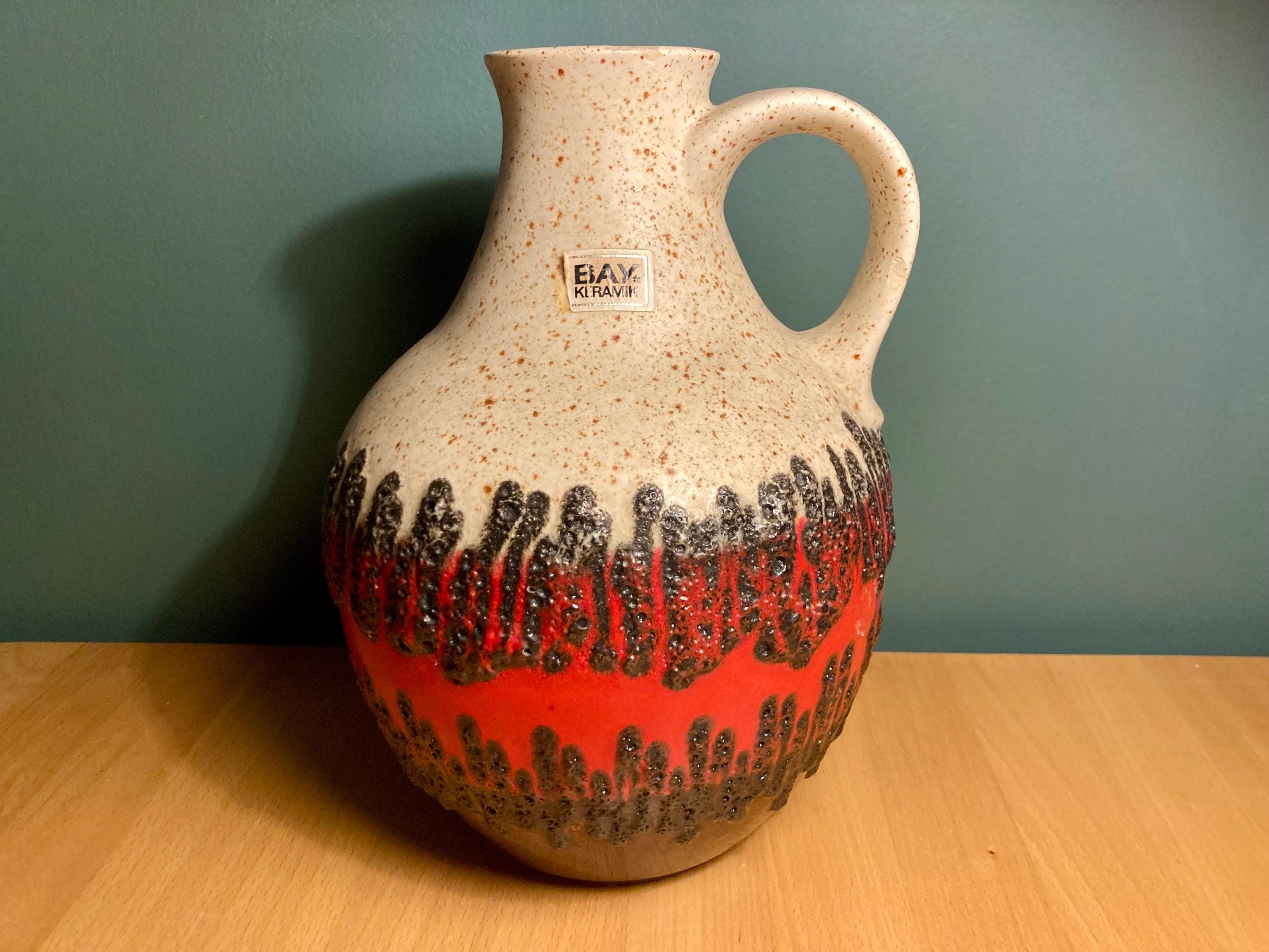 Vintage Bay Keramik Vase Jug, West German Pottery Fat Lava, With