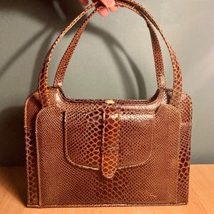 Vintage Schlangenleder Handtasche - Multi Pocket Strukturierte Top Griff Retro Tasche