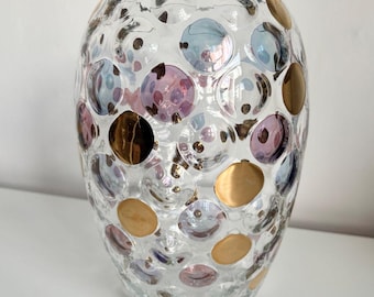 Vintage Czech Nemo Vase Mould Blown Glass Gold Olives Mid Century Bohemian Art Glass