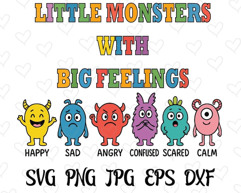 Little Monsters Big Feelings SVG PNG Bundle, Emotional Awareness Wall ...