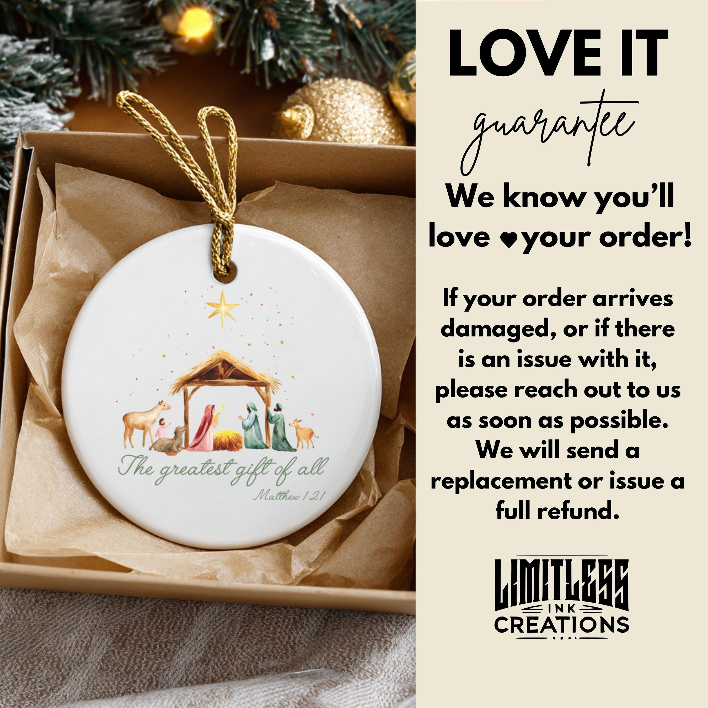 Nativity Christmas Ornament, Greatest Gift, Matthew 1:21, Ceramic Faith ...