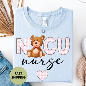 NICU T-Shirt, Gingham RN Shirt, Neonatal ICU Nurse Tshirt, Neonatal Intensive Care Unit Nurse Gift, Coquette Bow Nicu Tee