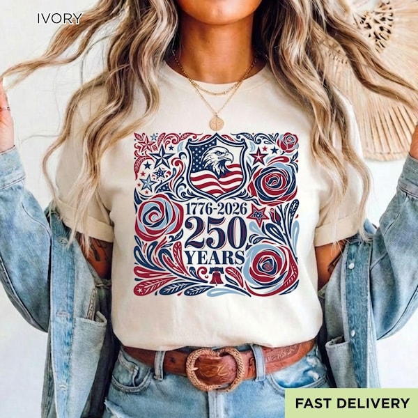 250th America Anniversary Shirt, Retro 4th of July Floral USA Shirt, Patriotic American Flag Tee, Vintage Independence Day Shirt, 1776-2026