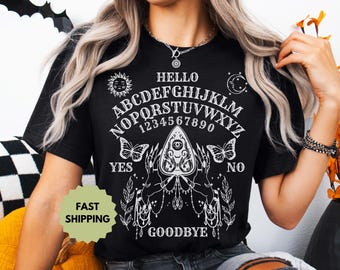 Geister Bord Shirt, Ouijaboard Shirt, Halloween Shirt, Witchy Okkulte Shirt, Witchy Planchette Spirit Board Shirt, Gruselige Saison Shirt