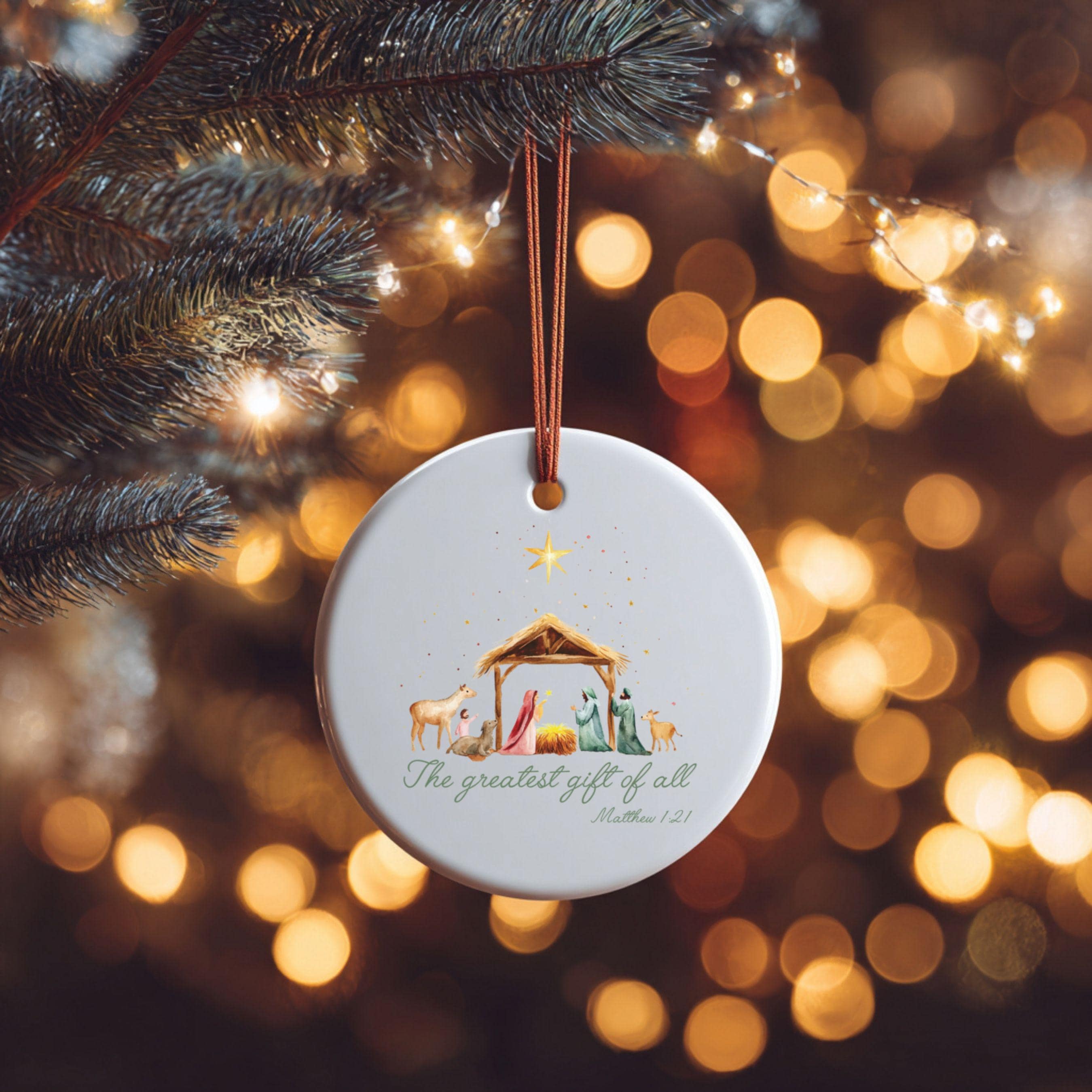 Nativity Christmas Ornament, Greatest Gift, Matthew 1:21, Ceramic Faith ...