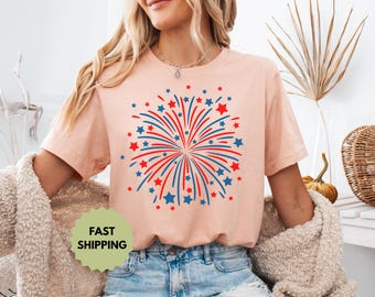 Feuerwerk USA Shirt, 4. Juli TShirt, Unabhängigkeitstag, Geschenk für Amerikaner, Rot, Weiß, Blau T-Shirt, Vaterländisches Shirt, amerikanisches T-Shirt