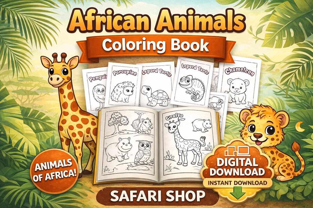 African Safari Coloring Book for Kids | 20 Printable Pages | African ...