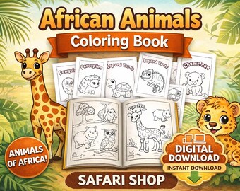 Kolorowanka dla dzieci „Afrykańskie Safari” | 20 stron do druku | Zestaw do kolorowania i łączenia kropek ze zwierzętami afrykańskimi
