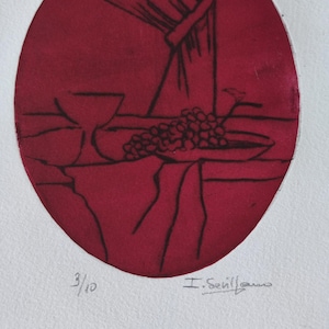 Ispirato alla natura morta, edizione limitata, incisione originale, opera su carta, decorazione in soggiorno, cucina, cantina, Vino, Incisione calcografica,