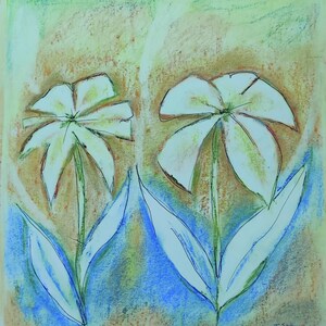 Margherite, Opera unica, Opera su carta, Disegno a mano, Disegno a pastello e inchiostro, Decorazione in qualsiasi spazio, Illustrazione, Espressionista