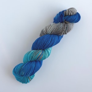 Hand Dyed Yarn, DK Weight, Superwash Merino, Cashmere, and Nylon in Silver Bells