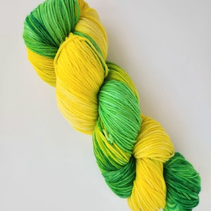 Hand Dyed Yarn, Fingering Weight, Superwash Merino, Cashmere, and Nylon in Lemon Lime