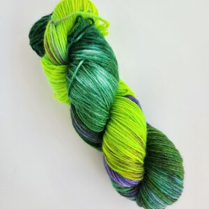Hand Dyed Yarn, Fingering Weight, Superwash BFL with Bamboo, Clover Fields
