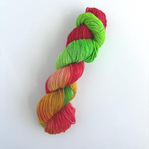 Hand Dyed Yarn, DK Weight, Superwash Merino, Cashmere, and Nylon in Bright Christmas
