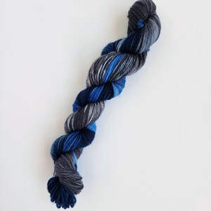 Hand Dyed Yarn, Mini Skein, Fingering Weight, Superwash Merino and Nylon, in Blue Jeans