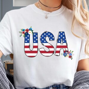 USA Fourth of July Tshirt, Patriotic Flowers, Fourth of July, July 4th, America, Independence Day Shirt