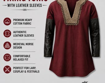 Bjorn Ironside Inspired Viking Tunic, Cotton Canvas with Leather Sleeves
