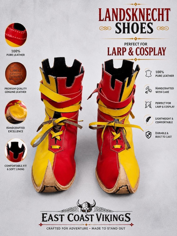 Landsknecht Two color Pure Leather Shoes for larp and Cosplay Jester Shoes