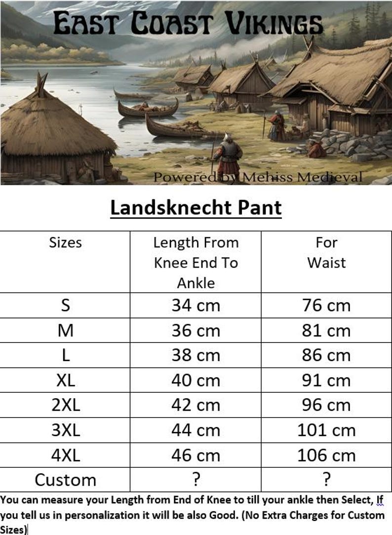 Huts Size Convert Chart Landsknecht Shirt and Pant, 16th-century German Mercenary Outfits ...