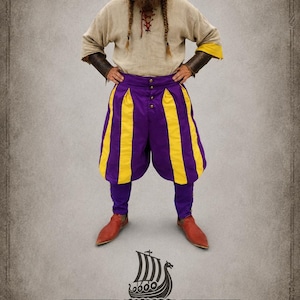 Landsknecht-broek, Lansquenet-broek 100% puur katoen met middeleeuwse koperen knoop
