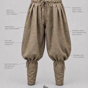 Handcrafted Lightweight Viking Pants in 100% Pure Wool Breathable