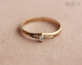Marquise Cut Moissanite Ring | Side Round Diamond Accent | Dainty Engagement Ring | Minimalist Promise Ring | Gift for Her