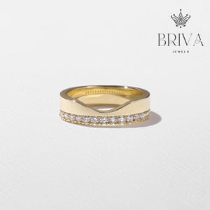 Curved Gold Diamond Wedding Band | Half Eternity V-Shaped Ring in 14K Solid Gold | Stacking Contour Band for Her | Dainty Anniversary Gift