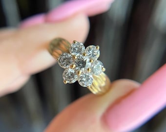 Vintage Gold Blumen Ring | Diamant-Cluster-Statement Ring | Einzigartige Blumen Verlobungsring | Brautschmuck | Cocktail-Ring
