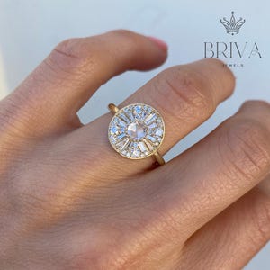 Round Shape Rose Cut Diamond Mosaic Ring | Art Deco Vintage-Inspired Engagement Ring | Unique Geometric Bridal Jewelry for Her