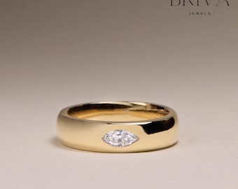 0.25 CT East West Marquise Solitaire Ring | Smooth Dome Setting in 14K Gold | 5mm Band Width Engagement Ring for Her