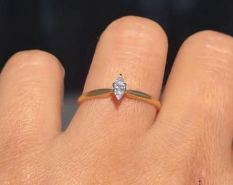 Marquise Diamond Solitaire Ring | 0.35CT Moissanite Diamond | Tiny Dainty Engagement Ring | 14K Gold Solitaire Ring for Her | Elegant Ring