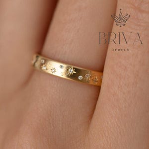Diamond Shooting Star Engraved Eternity Band | Wide Gold Ring | Celestial Stacking Ring for Her | Dainty Anniversary & Wedding Band