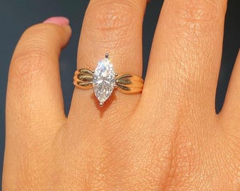 2CT Marquise Cut Moissanite Ring | Solitaire Engagement Ring with Thick Band Shape | Elegant 14K Gold Moissanite Ring for Her