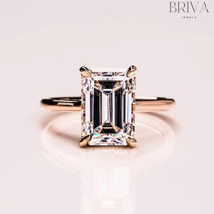 2.5CT Emerald Cut Moissanite Hidden Halo Ring / Solitaire Engagement Ring / 14K Gold Ring / Bridal Jewelry / Anniversary Ring / Gift for Her