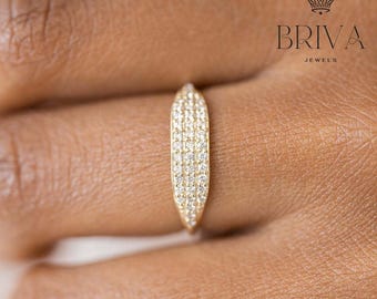 モアッサナイト3列ダイヤモンドバンド｜ソリッドゴールドパヴェスタッキングリング