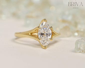 1.5 ct Marquise Cut Engagement Ring | Split Shank Band Design | Lab-Grown Moissanite Gold Ring | Elegant Bridal Jewelry for Her