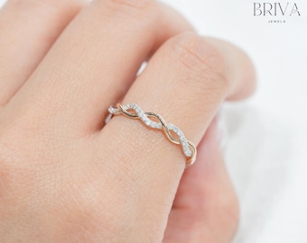 Twisted Diamond Eternity Band | Two-Tone Gold Wedding Ring | Braided Stacking Promise Ring | Dainty Anniversary Jewelry