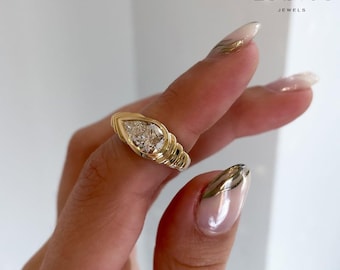 Anillo de diamantes de talla pera de 1,5 ct / Engaste de bisel este-oeste / Anillo de compromiso solitario de corte escalonado / Joyería de boda moderna y elegante para ella