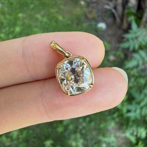 4 CT Old Mine Cut Cushion Lab Grown Diamond Pendant | Square Cushion Solitaire Necklace | Bezel Prong Gold Pendant | Antique OEC