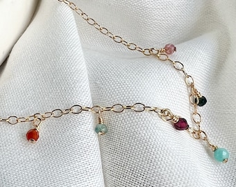 Multi colour charm necklace, gold necklace, silver necklace, dainty, crystal and stone, handmade Minimalist, handmade jewellery, gift